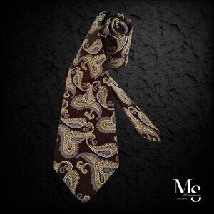 ROBERT TALBOTT Brown Paisley Silk Tie Hand Swin In USA W: 3.5" EX COND